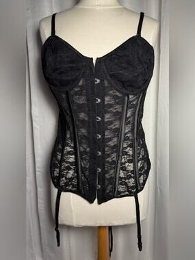 Elegant Moments Black Lace Corset Bustier with Garter Straps